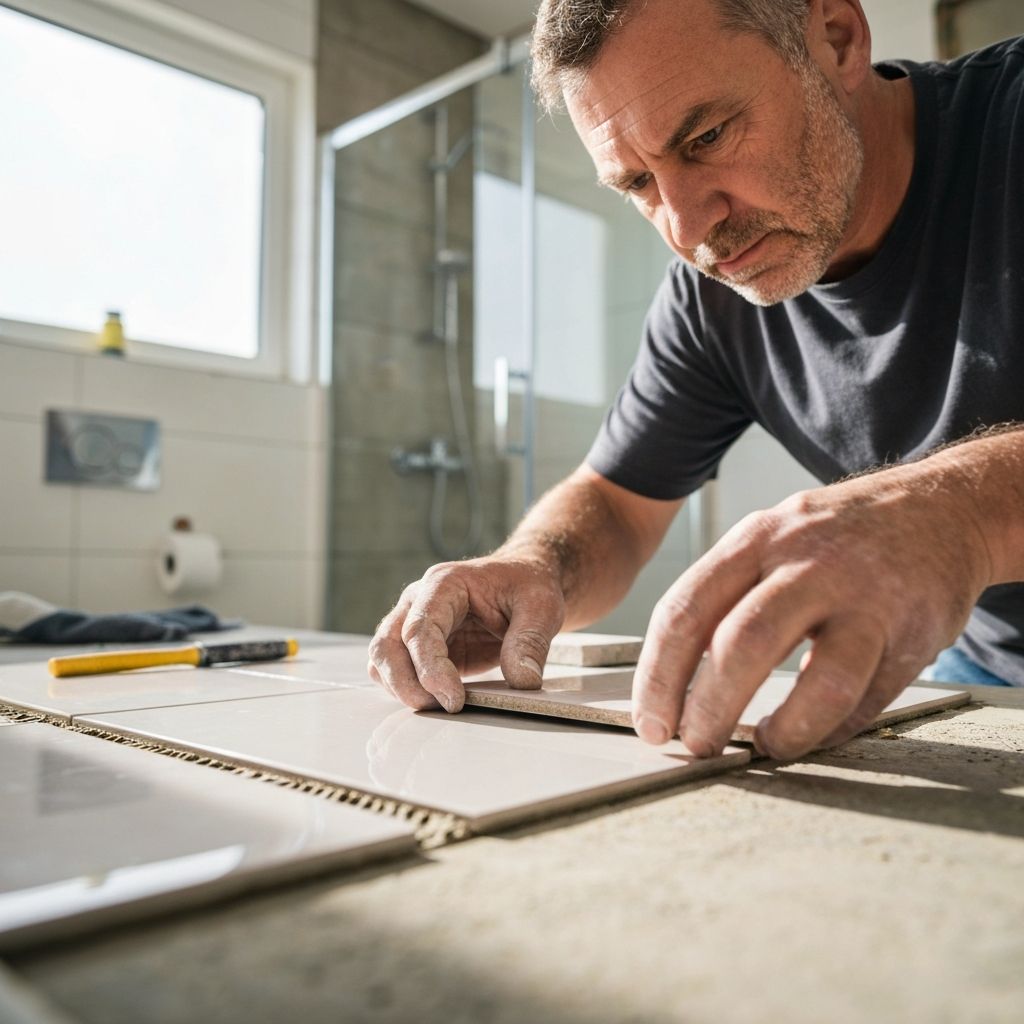 Artisan carreleur au travail